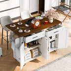 MAYEERTY Îlot de cuisine avec prise de courant, abattant, porte-épices et tiroir à roulettes pour cuisine, salle à manger, blanc