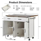 MAYEERTY Îlot de cuisine avec prise de courant, abattant, porte-épices et tiroir à roulettes pour cuisine, salle à manger, blanc
