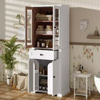 Meuble de rangement haut de salle de bain Whisen 67.2 avec portes en verre trempé, étagères réglables et tiroir, fermeture en douceur