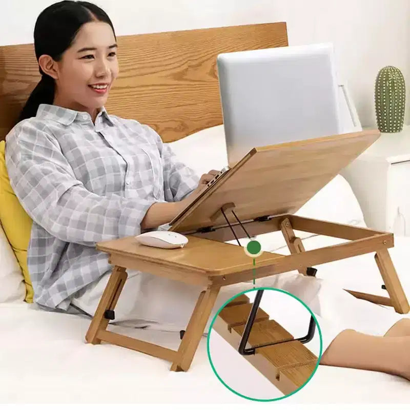Bureau d'ordinateur portable, bureau d'appoint avec pieds, table pour ordinateur portable réglable et portable en bambou, table de lit pour manger 17-23cm