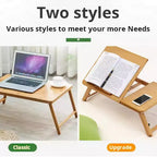Bureau d'ordinateur portable, bureau d'appoint avec pieds, table pour ordinateur portable réglable et portable en bambou, table de lit pour manger 17-23cm
