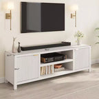 Meuble TV Acekool 70 moderne cannelé pour téléviseurs jusqu'à 80 pouces, console multimédia avec armoires de rangement, étagères réglables, centre de divertissement