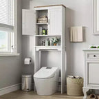 Acekool 23.6 x 8.5 x 66.3 Inch Over-the-Toilet Storage Cabinet, Bathroom Organizer with Double Doors, Adjustable Shelf & Open Shelf, Engineered Wood