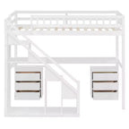 Lit mezzanine double/grand format avec bureau, bande lumineuse LED et deux commodes - ModernLuxe