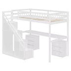 Lit mezzanine double/grand format avec bureau, bande lumineuse LED et deux commodes - ModernLuxe