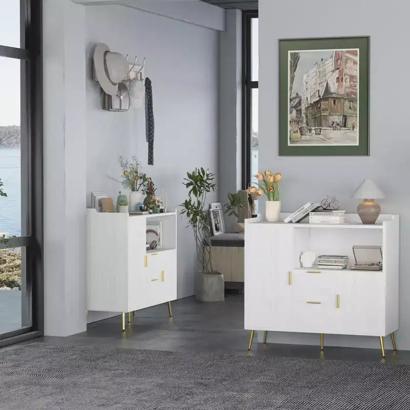 Meuble buffet, Buffet de rangement moderne, Meuble d'appoint avec tiroirs et portes, Console avec portes et étagères