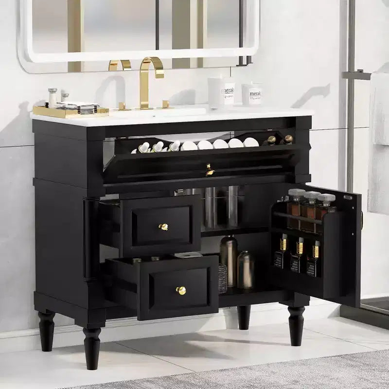MAYEERTY 24 Bathroom Vanity with Sink Solid Wood MDF 2 Drawers 1 Door Adjustable Shelf Gray