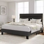 COZONY Linen Upholstered Platform Bed Frame with Adjustable Headboard, Wooden Slats Support, Noise-Free & Easy Assembly for Bedroom, Apartment