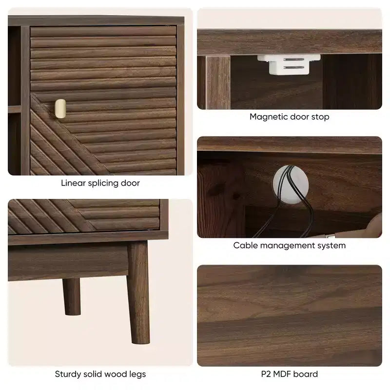 CLIHOME Meuble TV Moderne du Milieu du Siècle de 110 cm pour TV 32/45 Pouces, Centre de Divertissement avec Rangement, Table Console Multimédia, Noyer