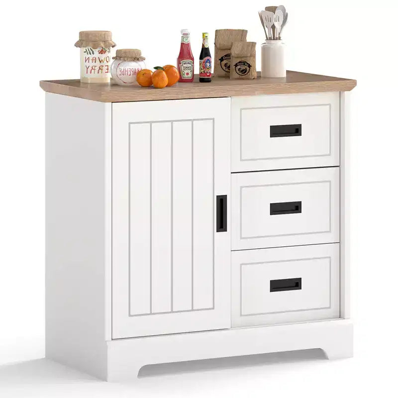 Buffet de salle à manger Costway avec portes coulissantes, 3 tiroirs et étagère réglable