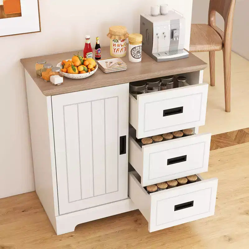 Buffet de salle à manger Costway avec portes coulissantes, 3 tiroirs et étagère réglable