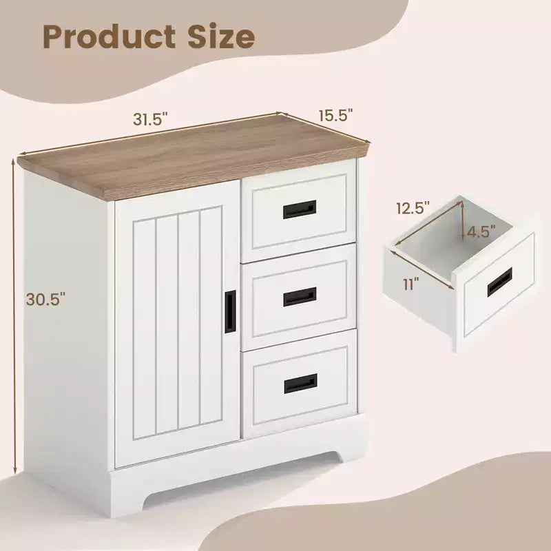 Buffet de salle à manger Costway avec portes coulissantes, 3 tiroirs et étagère réglable