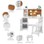 COZONY Coiffeuse enfant avec miroir et lumières, Coiffeuse de princesse blanche avec chaise, étagères de rangement et tiroirs, Ensemble bureau d'étude pour filles et garçons