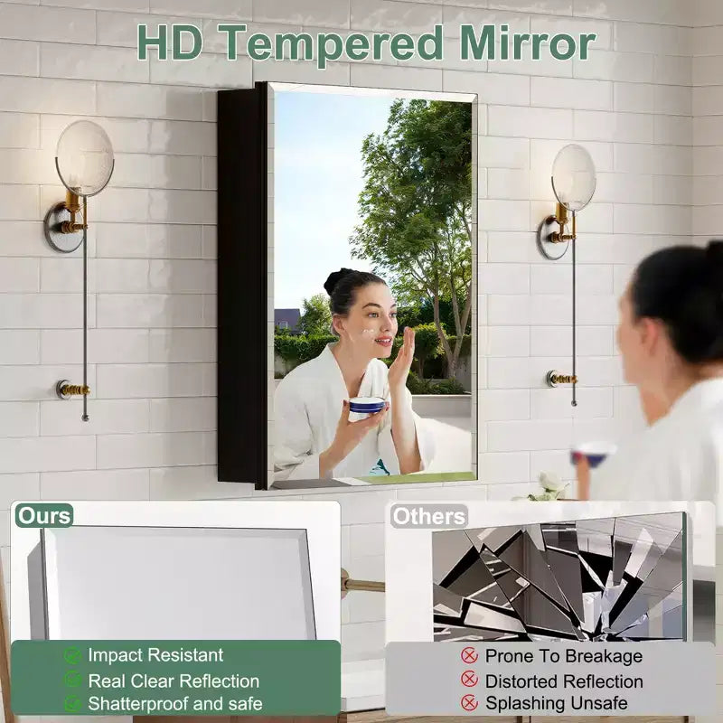 Armoire de toilette Belle avec miroir biseauté, encastrable ou murale, étagères réglables en verre trempé