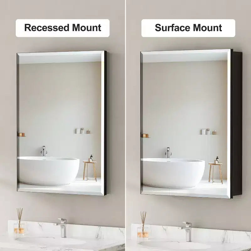 Armoire de toilette Belle avec miroir biseauté, encastrable ou murale, étagères réglables en verre trempé