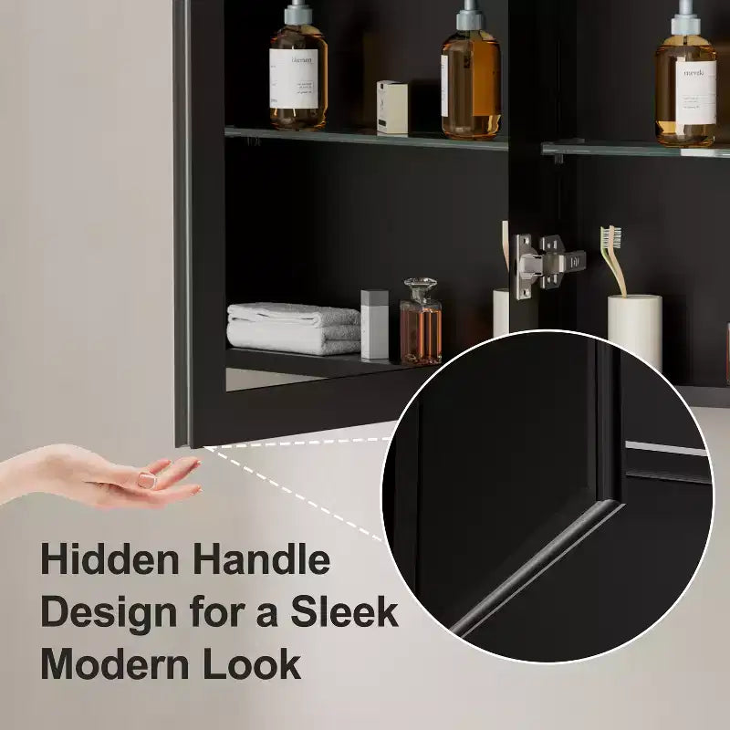 Armoire de toilette Belle avec miroir biseauté, encastrable ou murale, étagères réglables en verre trempé