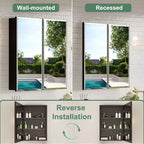 Armoire de toilette Belle avec miroir biseauté, encastrable ou murale, étagères réglables en verre trempé
