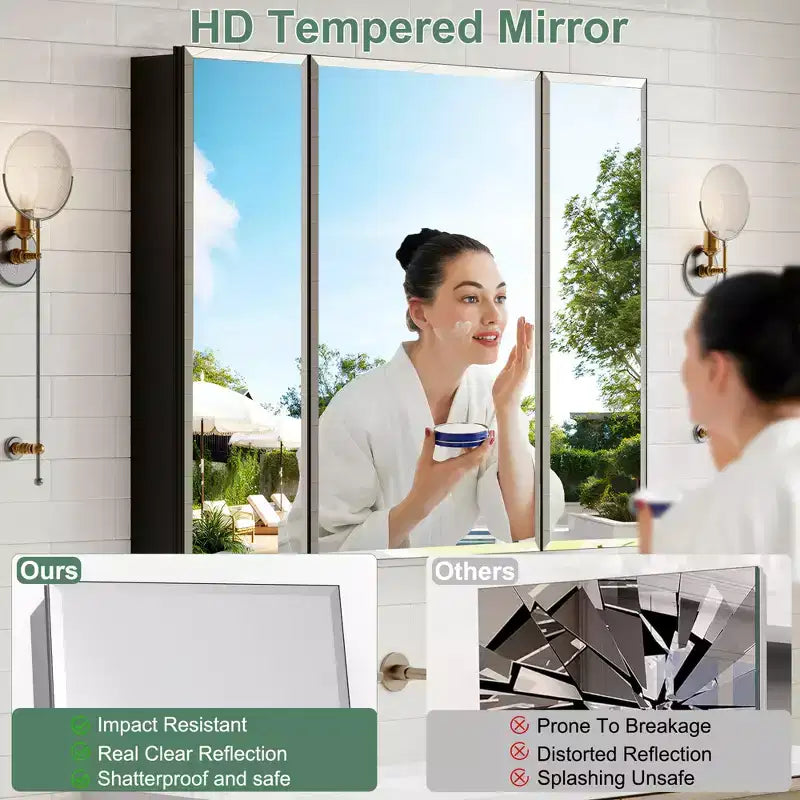 Armoire de toilette Belle avec miroir biseauté, encastrable ou murale, étagères réglables en verre trempé