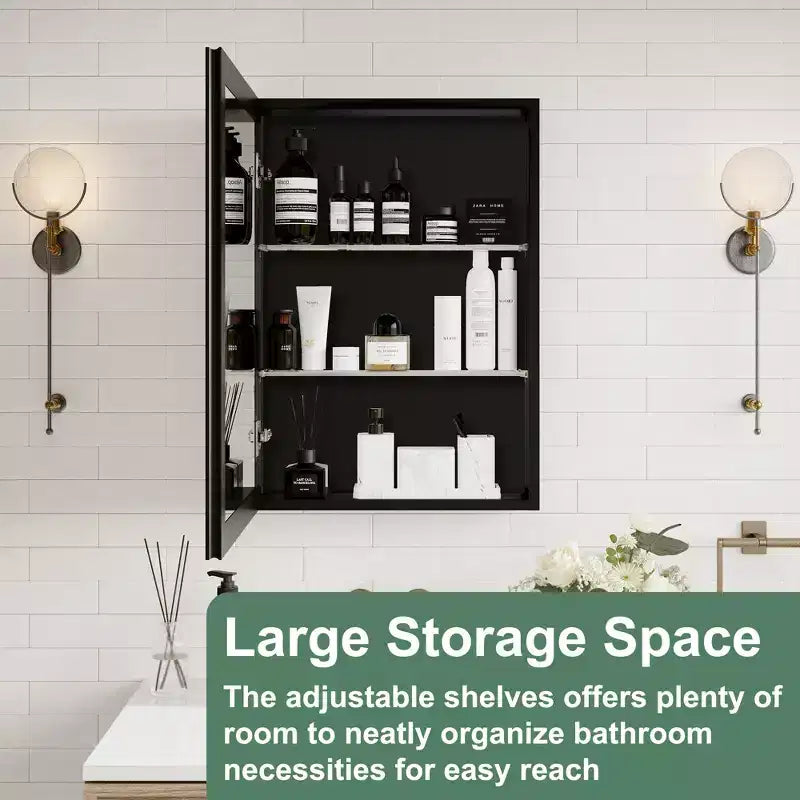 Armoire de toilette Belle avec miroir biseauté, encastrable ou murale, étagères réglables en verre trempé