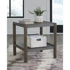 Table d'appoint Kallenny de Signature Design by Ashley – Fini chêne foncé avec plateau imitation ciment, étagère de présentation ouverte