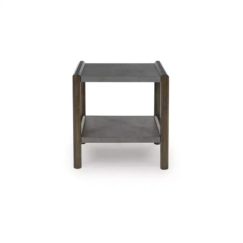 Table d'appoint Kallenny de Signature Design by Ashley – Fini chêne foncé avec plateau imitation ciment, étagère de présentation ouverte