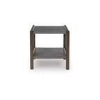 Table d'appoint Kallenny de Signature Design by Ashley – Fini chêne foncé avec plateau imitation ciment, étagère de présentation ouverte