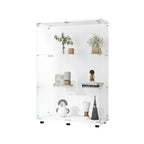 MAYEERTY Two Door Glass Display Cabinet 3 Shelves Floor Standing Curio 49.3x31.7x14.3 Inches Living Room Bedroom Office White