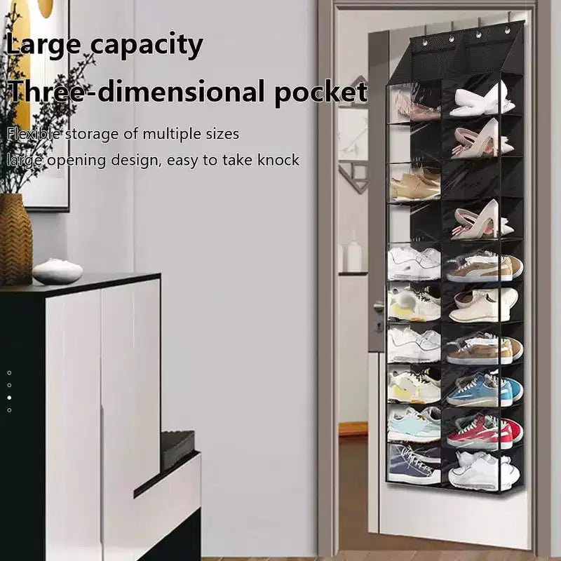 Range-chaussures à suspendre à la porte - 20 grandes poches, 10 niveaux en tissu Oxford avec 4 crochets métalliques, convient aux chaussures de taille 16, 64H x 20W x 7D