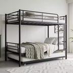 MAYEERTY Twin Size Black Metal Bunk Bed with Trundle Ladder Full Length Guardrail Noise Free No Box Spring Needed