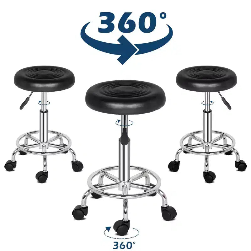 Tabouret de bar roulant en similicuir PU noir réglable en hauteur, chaise de travail pour salon