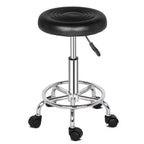 Black Height Adjustable PU Leather Rolling Bar Stool Salon Stool Task Chair