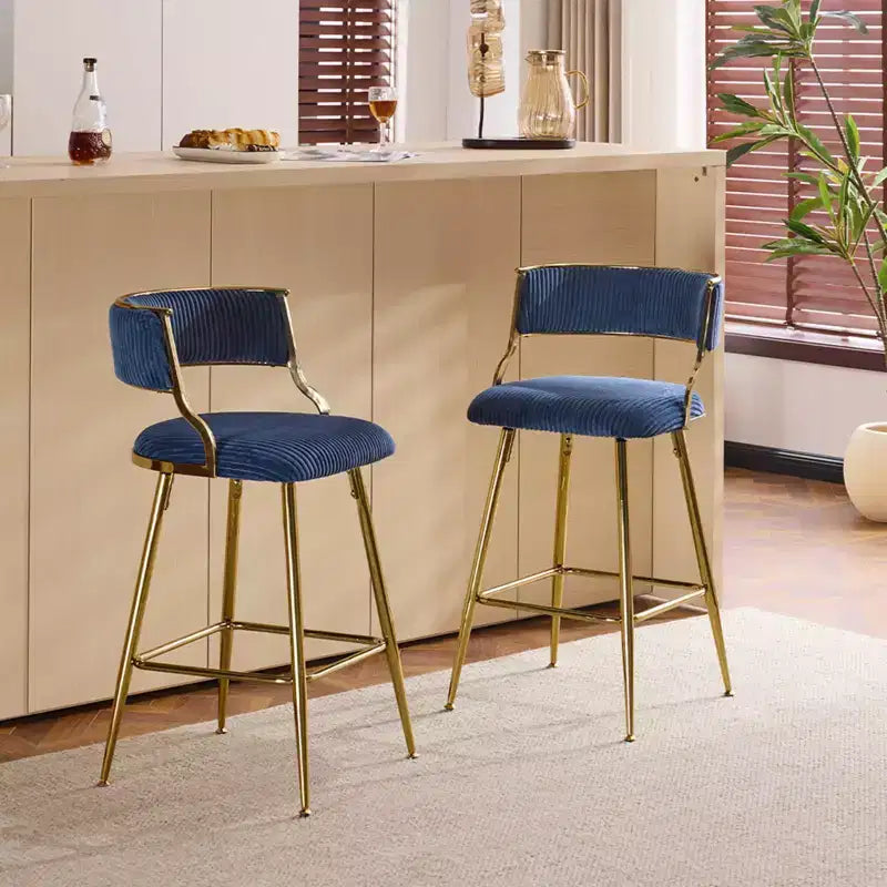 Tabouret de bar moderne Karl Home Cream, rembourrage épais, pieds en métal