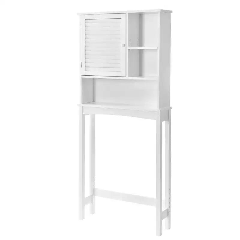 Organisateur de toilettes TROPOW avec étagère réglable, armoire autoportante avec porte à volet et espace de rangement ouvert pour salle de bain Blanc