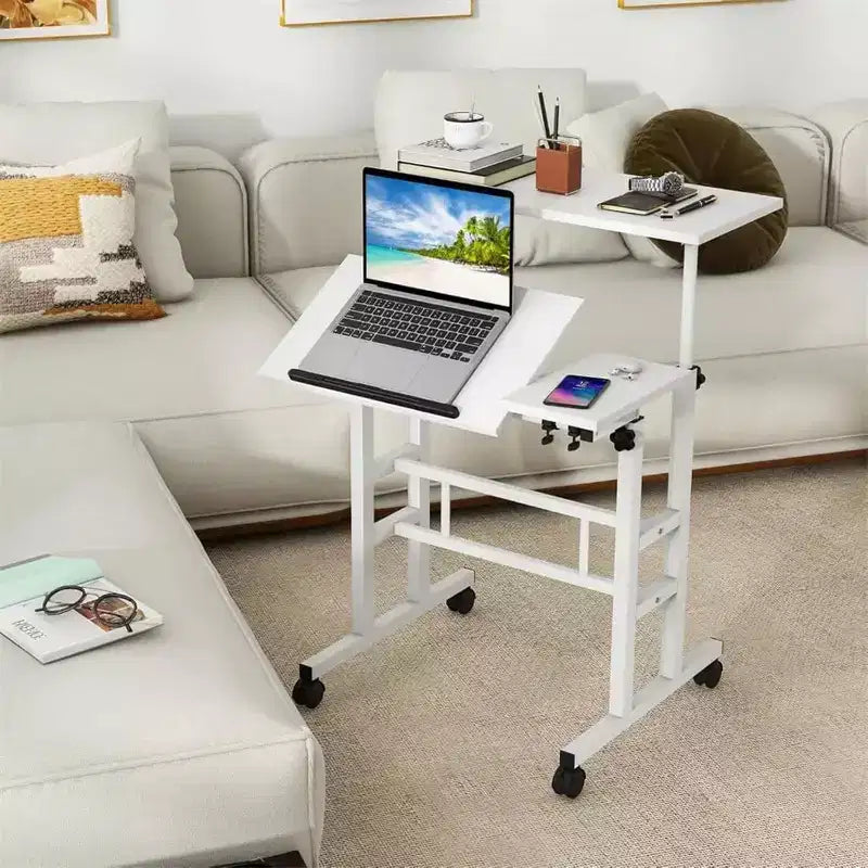 Petit bureau debout avec roulettes, bureau mobile, table debout portable sur roulettes pour tapis de marche, bureau d'ordinateur roulant à hauteur réglable