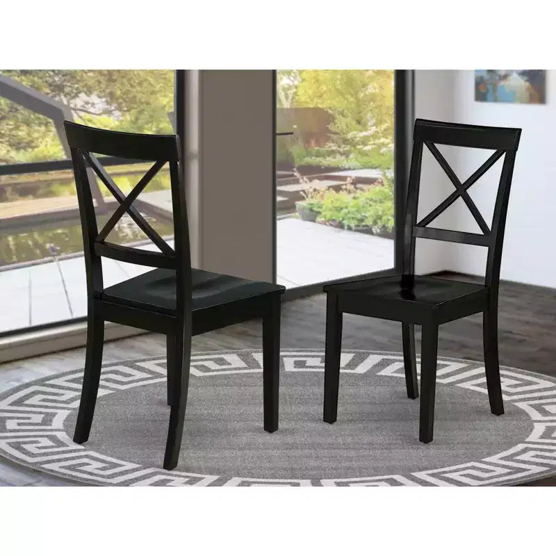 HomeStock Chaises de salle à manger à dossier croisé en bois massif, lot de 2