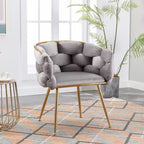 TROPOW Fauteuil d'appoint Moderne Confortable Velours Rembourré Fauteuil Tonneau Pieds en Métal Doublure Douce Canapé Simple Fauteuil de Maquillage