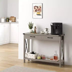 COZONY 43 Table console de ferme avec 2 tiroirs et étagère de rangement à 2 niveaux, table d'entrée et de canapé étroite en bois pour couloir et salon