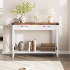 COZONY 43 Table console de ferme avec 2 tiroirs et étagère de rangement à 2 niveaux, table d'entrée et de canapé étroite en bois pour couloir et salon