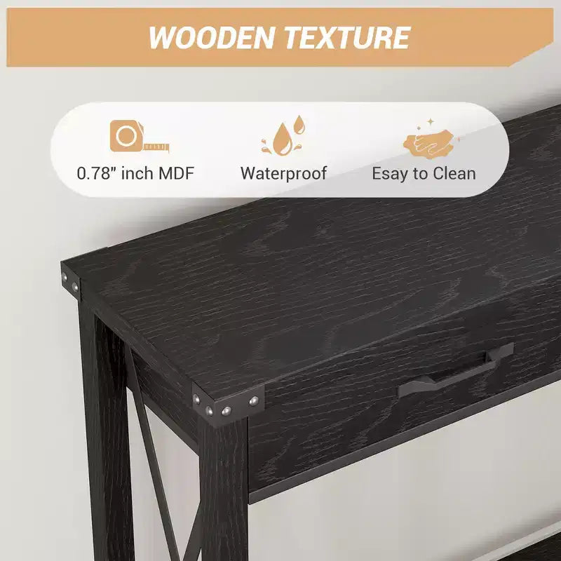 COZONY 43 Table console de ferme avec 2 tiroirs et étagère de rangement à 2 niveaux, table d'entrée et de canapé étroite en bois pour couloir et salon