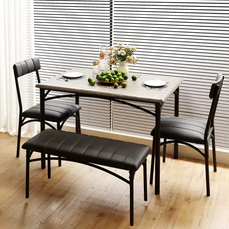 Ensemble de salle à manger 4 pièces avec table, banc et 2 chaises, dinette moderne peu encombrante