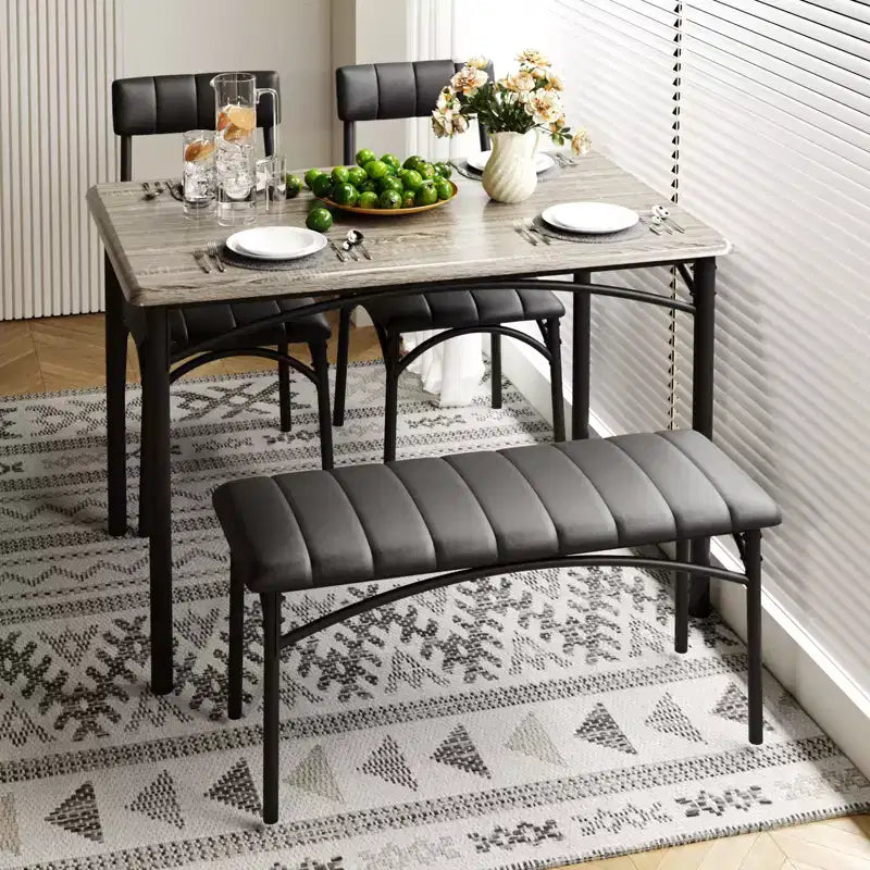 Ensemble de salle à manger 4 pièces avec table, banc et 2 chaises, dinette moderne peu encombrante