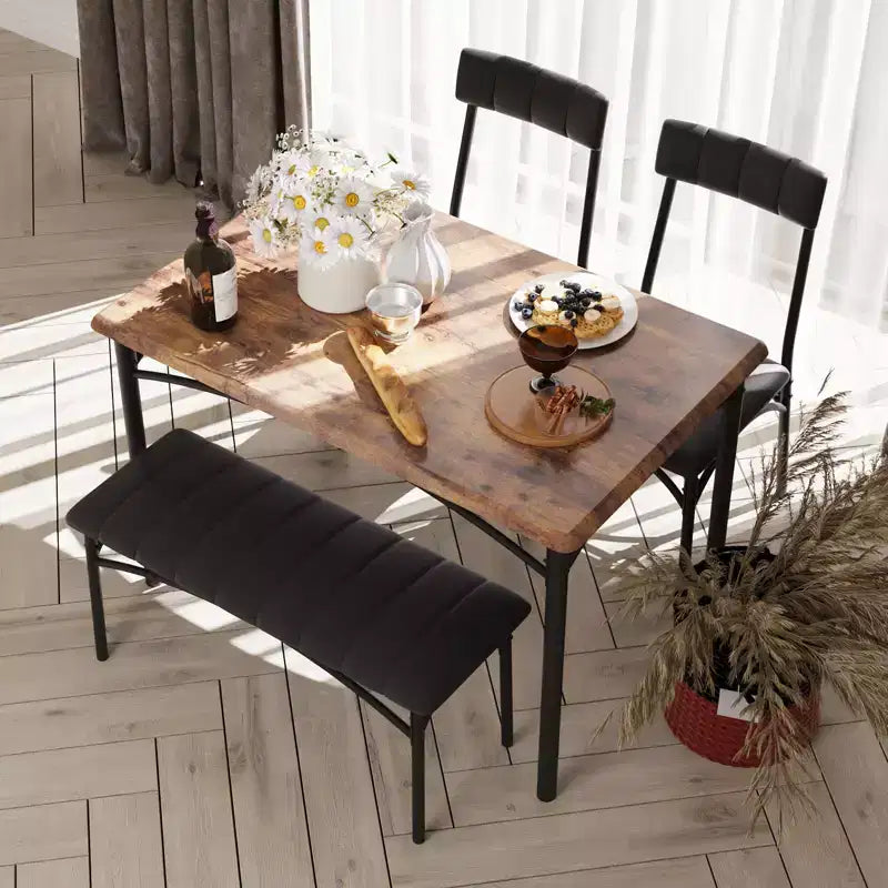 Ensemble de salle à manger 4 pièces avec table, banc et 2 chaises, dinette moderne peu encombrante