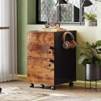 DEXYLLO Caisson de bureau roulant à 3 tiroirs avec serrure, meuble de rangement en bois sous le bureau pour la maison ou le bureau, convient aux documents de format Lettre/Légal/A4