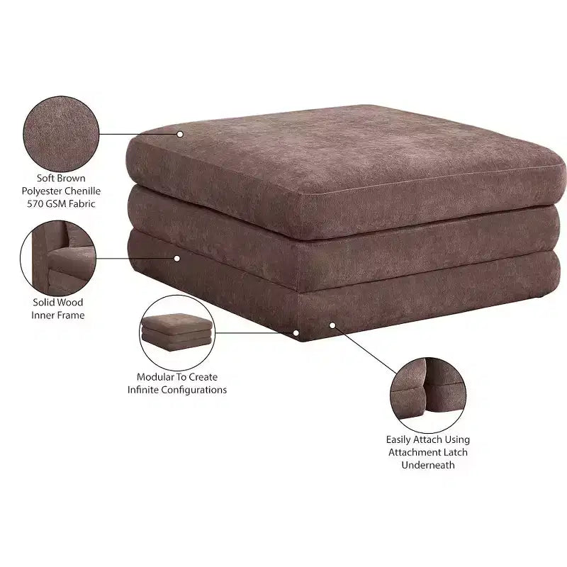 Meridian Furniture, Pouf modulaire rembourré en tissu chenille Stellar