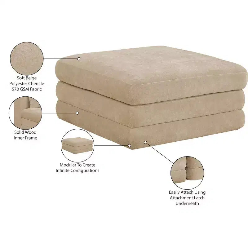 Meridian Furniture, Pouf modulaire rembourré en tissu chenille Stellar