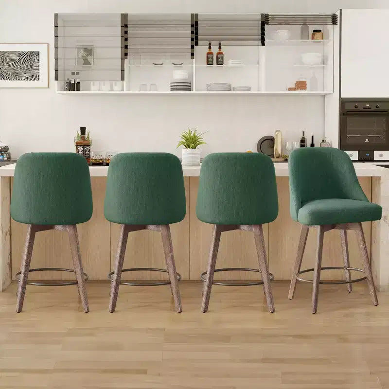 Lot de 4 tabourets de bar pivotants Bekrvio de 66 cm avec dossiers et pieds en bois, tabourets de bar rembourrés en tissu lin/cuir PU pour îlot de cuisine