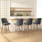 Lot de 4 tabourets de bar pivotants Bekrvio de 66 cm avec dossiers et pieds en bois, tabourets de bar rembourrés en tissu lin/cuir PU pour îlot de cuisine