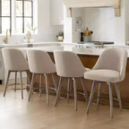 Lot de 4 tabourets de bar pivotants Bekrvio de 66 cm avec dossiers et pieds en bois, tabourets de bar rembourrés en tissu lin/cuir PU pour îlot de cuisine