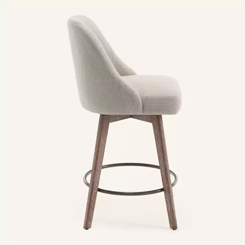 Lot de 4 tabourets de bar pivotants Bekrvio de 66 cm avec dossiers et pieds en bois, tabourets de bar rembourrés en tissu lin/cuir PU pour îlot de cuisine