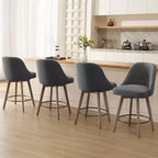 Lot de 4 tabourets de bar pivotants Bekrvio de 66 cm avec dossiers et pieds en bois, tabourets de bar rembourrés en tissu lin/cuir PU pour îlot de cuisine